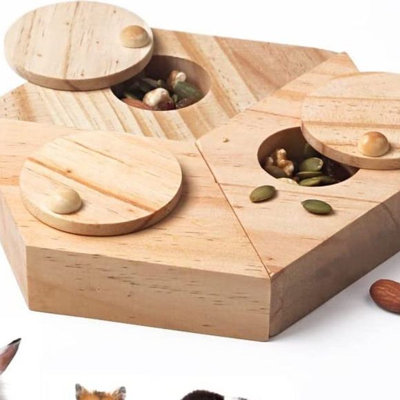 LUBALU Wooden Enrichment Foraging Toy for Small Pet,Interactive Hide Treats - Picture 2 of 3